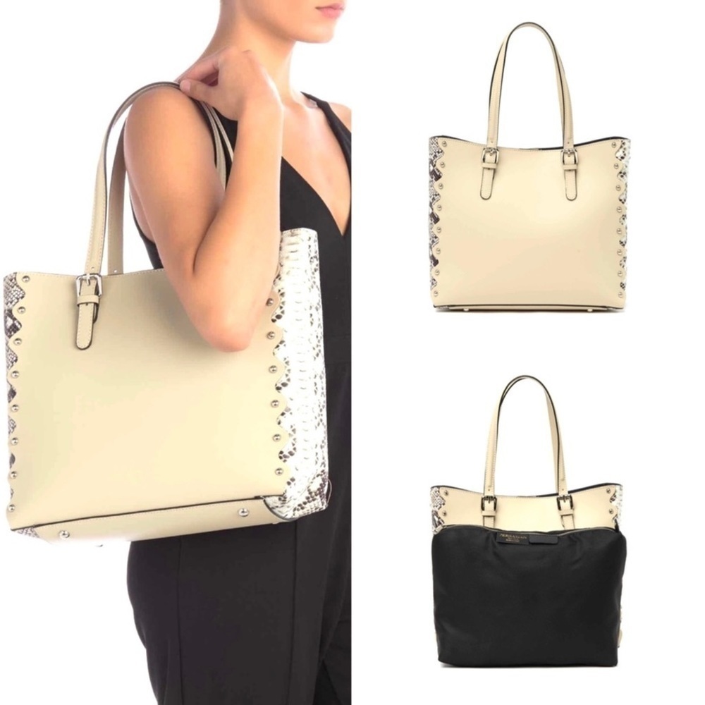 NWT Persaman NY Snake Embossed Leather Handbag Tote With Smaller Bag